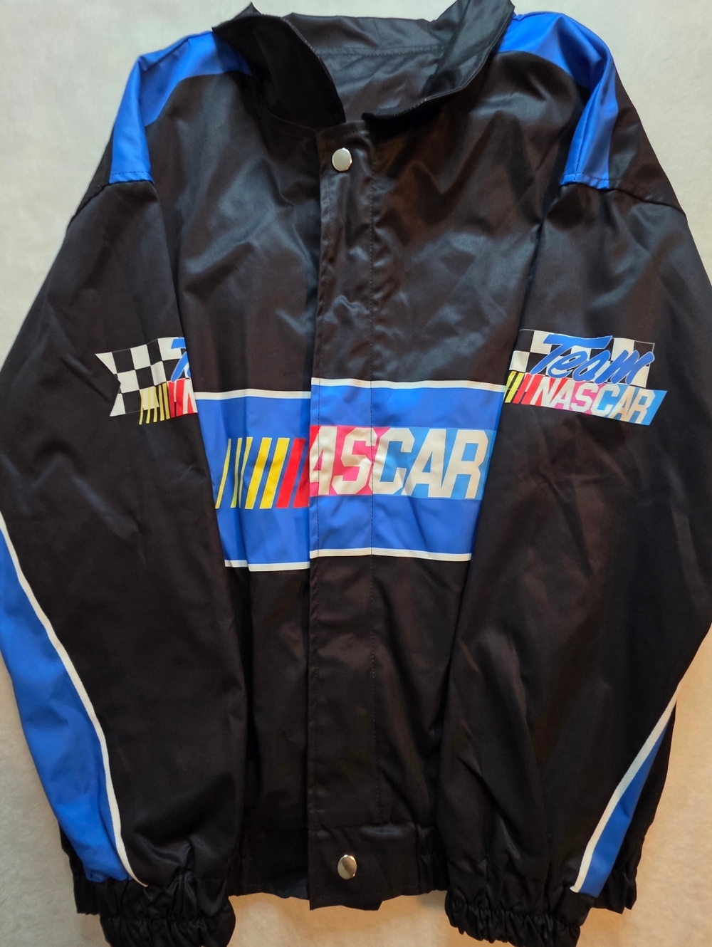 NASCAR Racing Windbreaker Jacket Black Blue Graphic Logo Size S